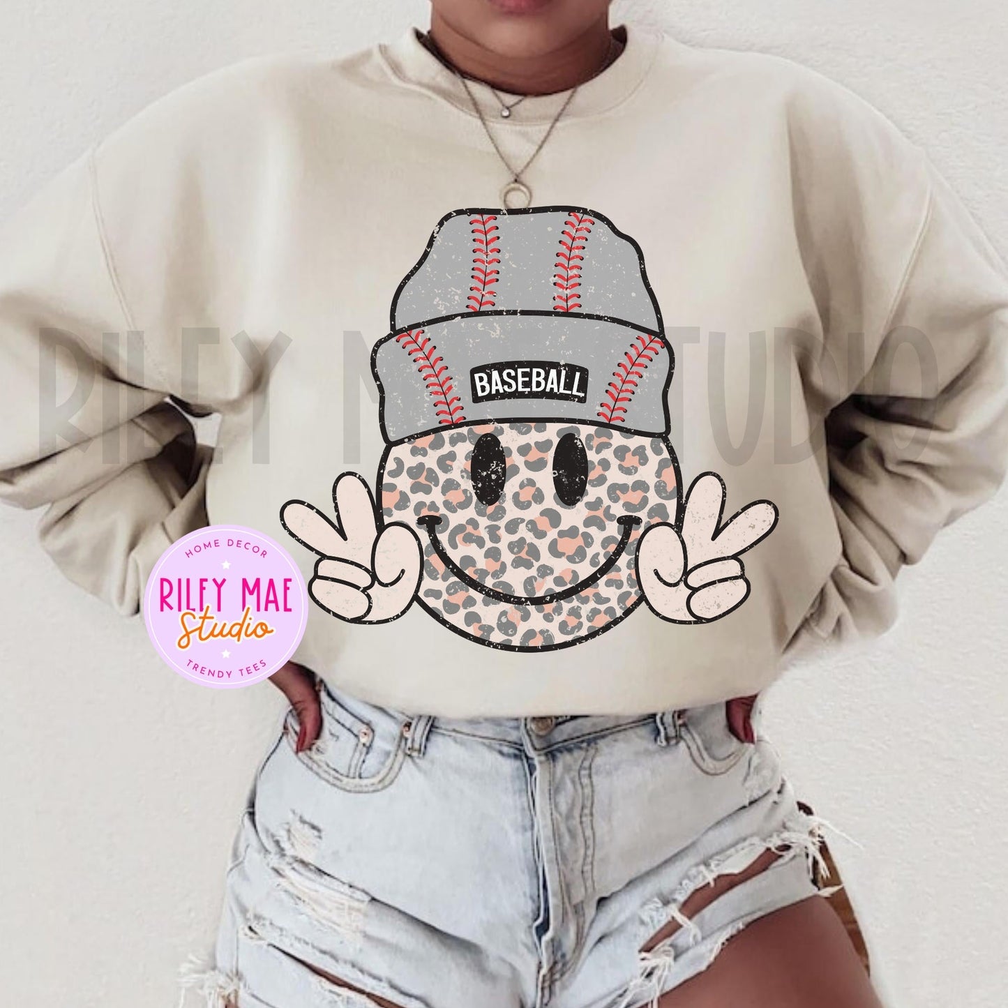 Baseball Smiley Face Retro Mascot Sweatshirt