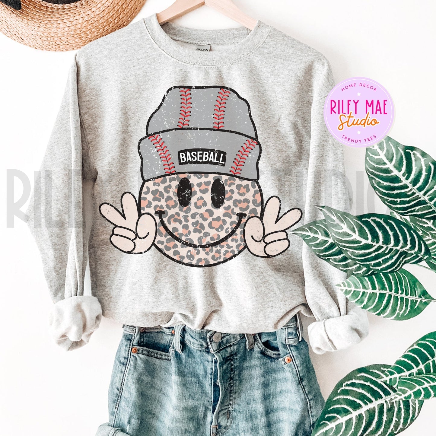 Baseball Smiley Face Retro Mascot Sweatshirt