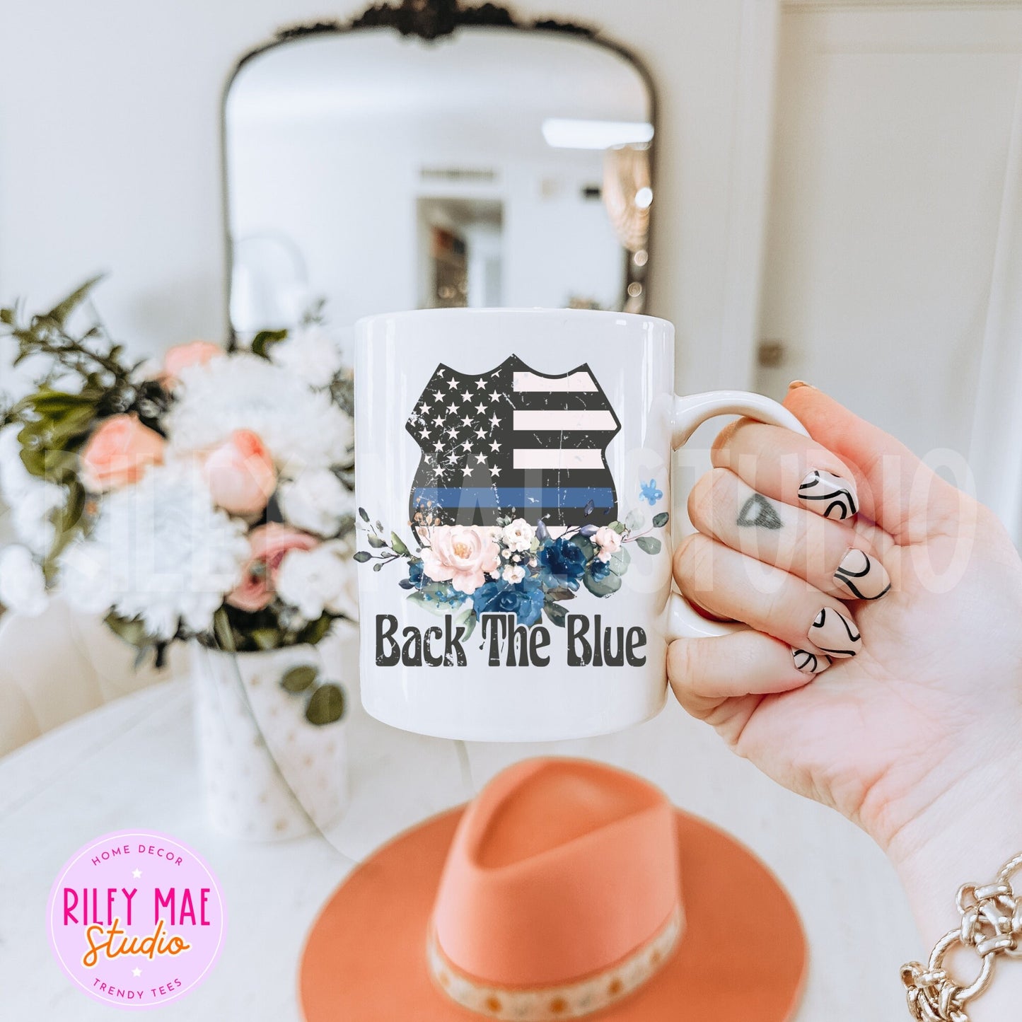 Back The Blue Floral Mug