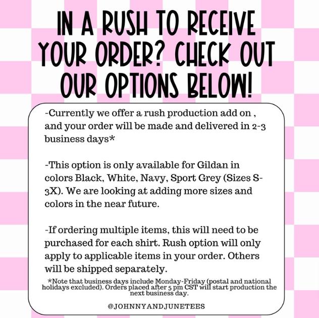 Rush Production ADD ON- Please add this for EACH shirt ordered