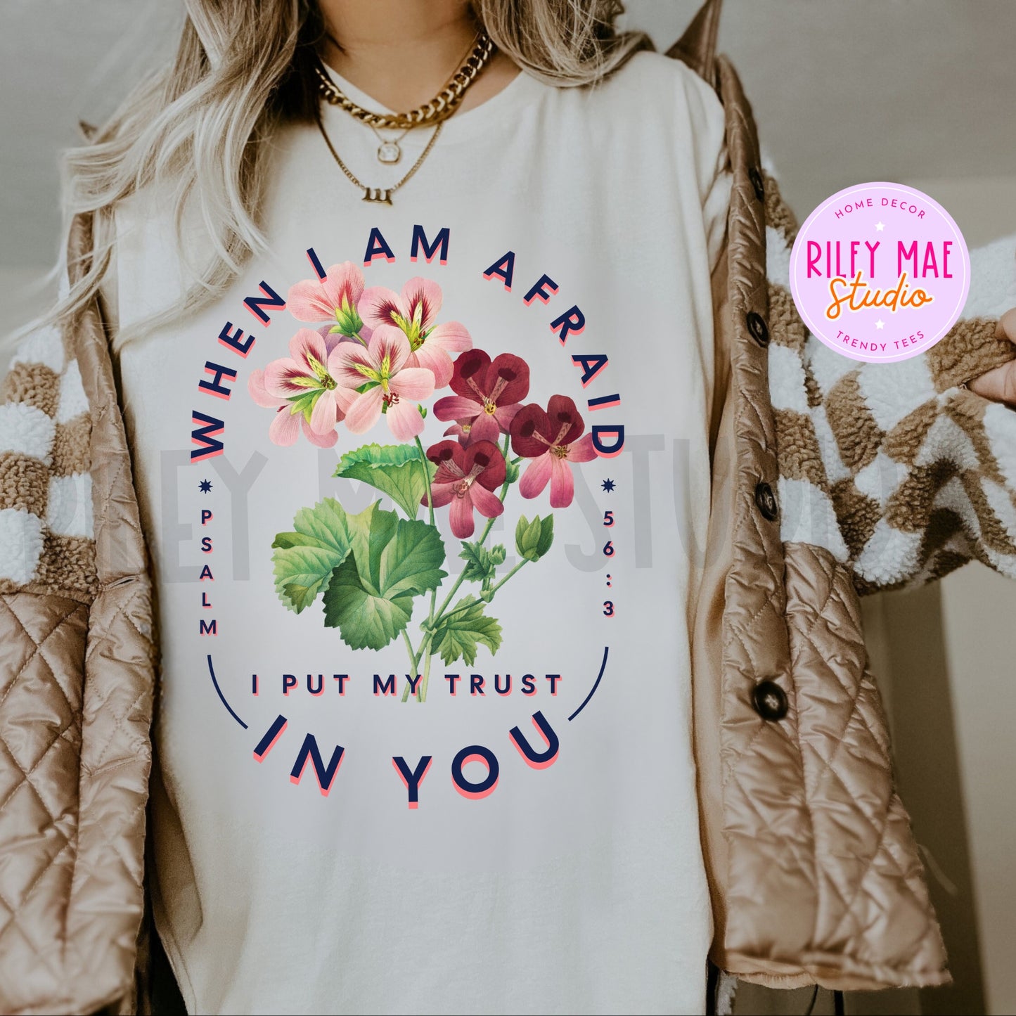 When I Am Afraid I Put My Trust In You Christian Floral Tee