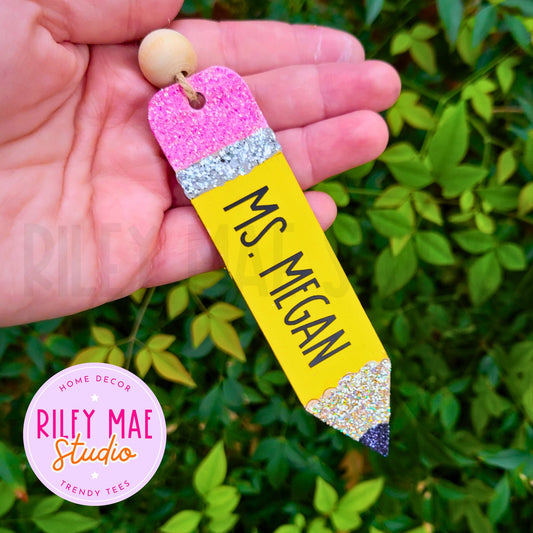 Personalized Pencil Teacher Ornament Glitter